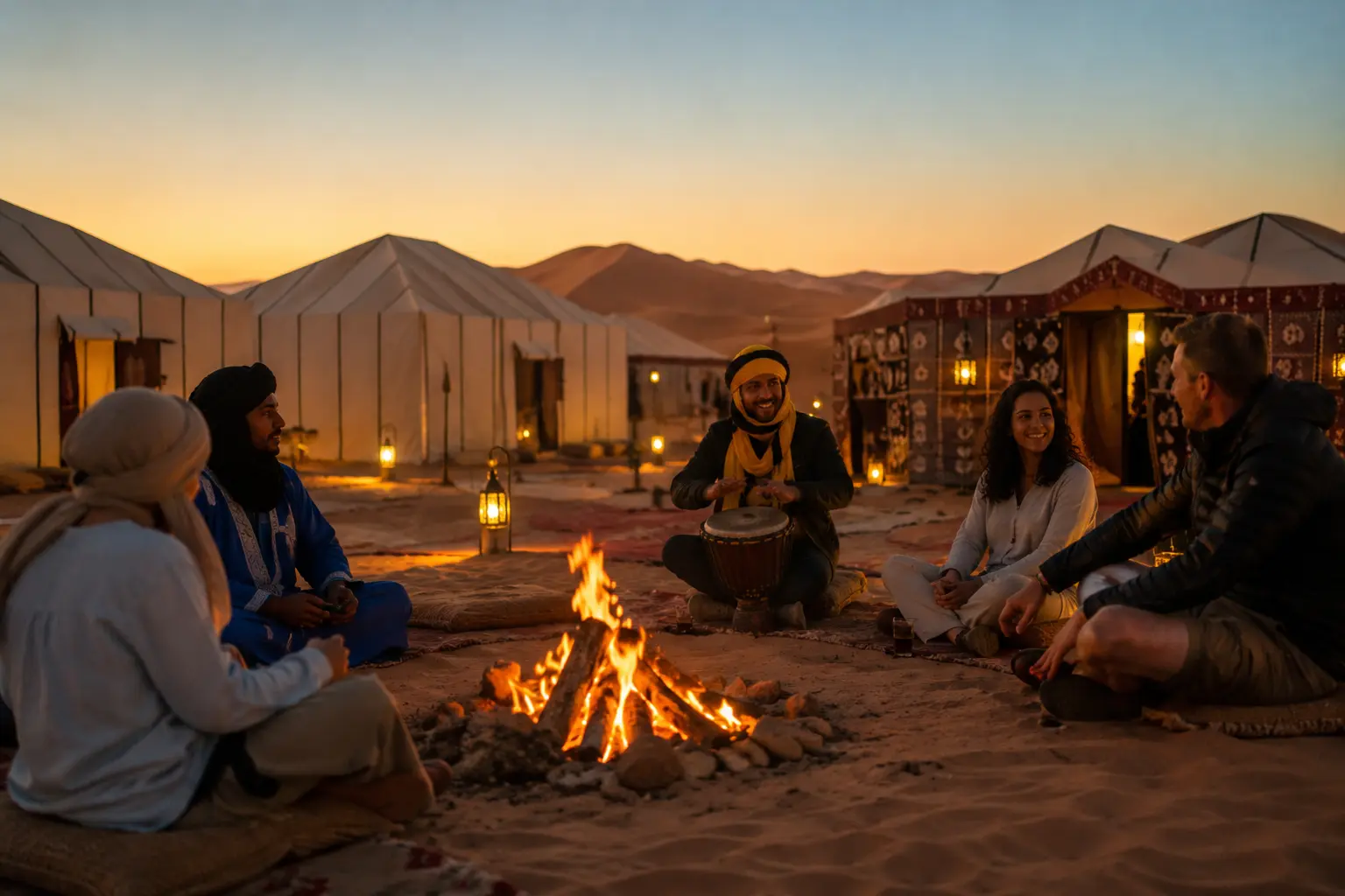 tents of nomads in the middle of the sahara desert of merzouga; morocco desert camps; 