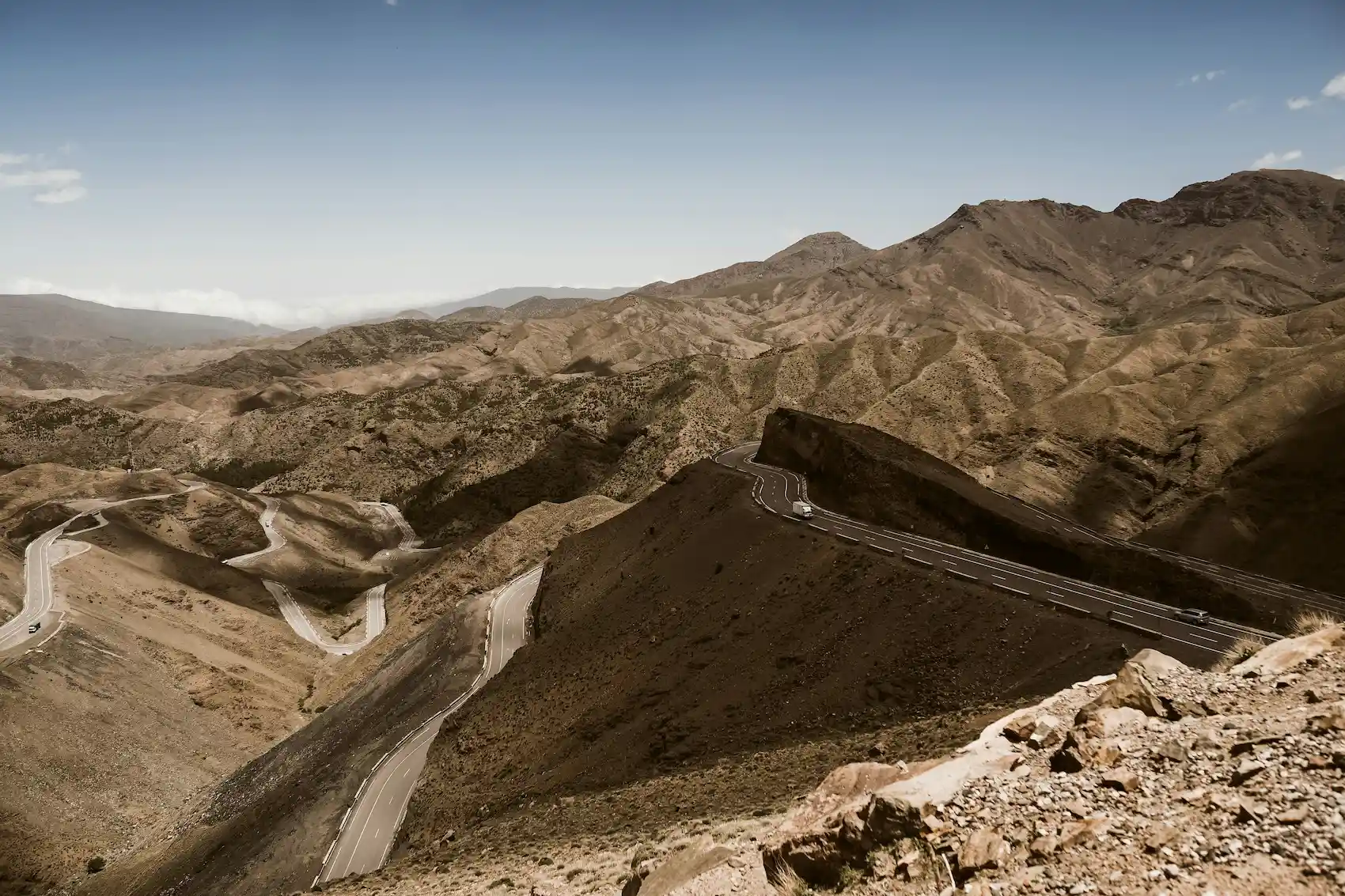 serpentine road and river of dades valley in morocco; Tizi n'Tichka; Tizi n’Tichka pass